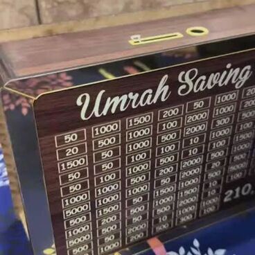 Wooden Umrah Saving Box - 280 Days Savings Plan - Islamic Halal Money Jar for Hajj & Umrah