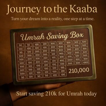 Wooden Umrah Saving Box - 280 Days Savings Plan - Islamic Halal Money Jar for Hajj & Umrah