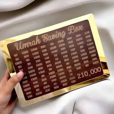 Wooden Umrah Saving Box - 280 Days Savings Plan - Islamic Halal Money Jar for Hajj & Umrah