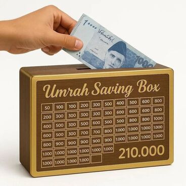 Wooden Umrah Saving Box - 280 Days Savings Plan - Islamic Halal Money Jar for Hajj & Umrah