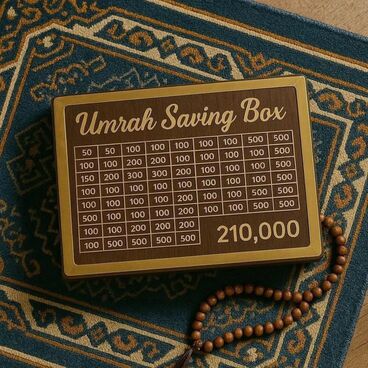 Wooden Umrah Saving Box - 280 Days Savings Plan - Islamic Halal Money Jar for Hajj & Umrah